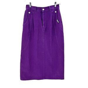 90s Roughrider Denim Maxi Skirt Womens 11 Purple Cowgirl Yellowstone Western USA